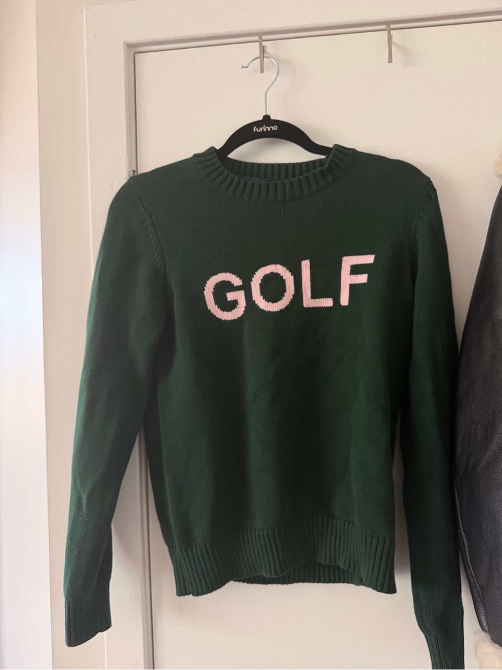 Forest Green Crewneck Sweater with Pink GOLF Logo